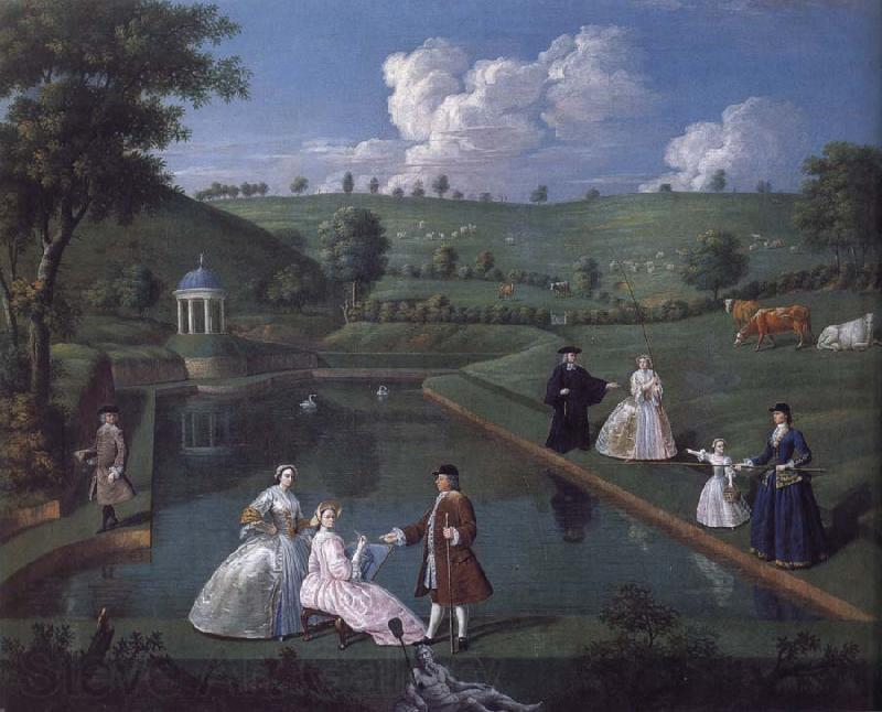 Edward Haytley The Brockman Family and Friends at Beachborough Manor the Temple Pond looking towards the Rotunda